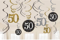 12 Swirl Decorations 50 Sparkling Celebration - Gold Foil / Paper 61 cm
