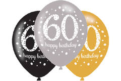 6 Latex Balloons Sparkling Birthday Age 60 27.5 cm / 11"