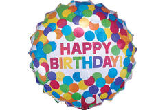 Foil Balloon – Jumbo – “HAPPY BIRTHDAY” rainbow dots – 71 x 71 cm