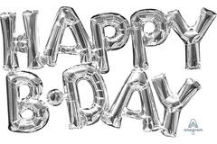 Foil Balloons – Shape – Letters “HAPPY B*DAY” - Silver - 76 x 45 cm