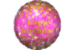 Foil Balloon - “happy birthday” - Pink - With Iridescent Dots - 43 cm