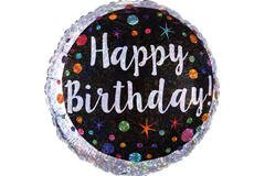 Foil Balloon – “Happy Birthday” – Holographic dots – 45 cm