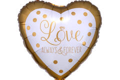Foil Balloon - Shape - Heart - "Love ALWAYS & FOREVER" - White with Gold - 45 cm