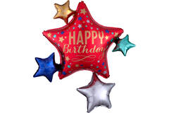 Foil Balloon - Shape - Star Cluster - "HAPPY Birthday" - 81 x 88 cm