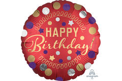 Foil Balloon - "HAPPY Birthday" - Satin Red and Party - 45 cm