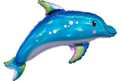 Foil Balloon - Shape - Dolphin - Blue Holographic Iridescent - 73 x 68 cm