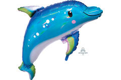 Foil Balloon - Shape - Dolphin - Blue Holographic Iridescent - 73 x 68 cm