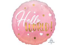 Foil Balloon - "Hello WORLD!" - Pink - 45 cm