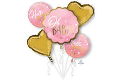 Foil Balloon Bouquet - Baby Girl - Pink and Gold - 5 pieces