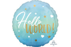 Foil Balloon - "Hello WORLD!" - Blue - 45 cm