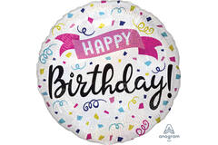 Foil Balloon - "HAPPY Birthday!" - White with Decoration - 45 cm