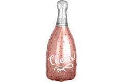 Foil Balloon - Shape - Rosé Champagne Bottle "Cheers!" - Pink - 25 x 66 cm