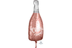 Foil Balloon - Shape - Rosé Champagne Bottle "Cheers!" - Pink - 25 x 66 cm