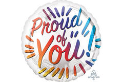 Foil Balloon - "Proud of You!" - White with Rainbow Letters - 45 cm
