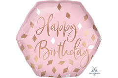 Foil Balloon - Shape - Heptagon - "Happy Birthday" - Pink - 58 x 55 cm