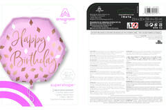 Foil Balloon - Shape - Heptagon - "Happy Birthday" - Pink - 58 x 55 cm