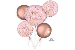 Bouquet of Foil Balloons – "Happy Birthday" – Blush Pink – 5 pieces