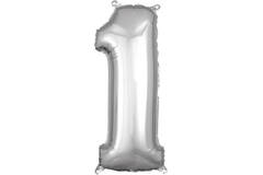 Foil Balloon - Number - 1 - Silver - 28 x 66 cm