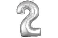 Foil Balloon - Number - 2 - Silver - 43 x 66 cm