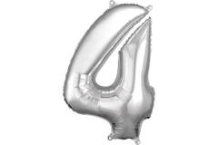 Foil Balloon - Number - 4 - Silver - 43 x 66 cm