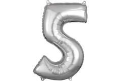 Foil Balloon - Number - 5 - Silver - 43 x 66 cm