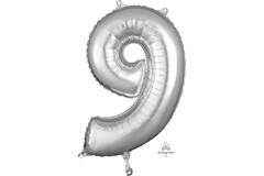 Foil Balloon - Number - 9 - Silver - 43 x 66 cm
