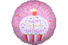 Foil Balloon - "HAPPY 1st BIRTHDAY" Cupcake - Pink - 45 cm