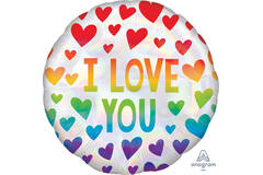 Foil Balloon - "I LOVE YOU" Rainbow Hearts - 45 cm