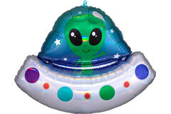 Foil Balloon - Shape - Alien in Spaceship - Holographic - 71 x 53 cm