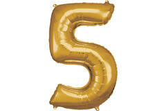 Large Number 5 Gold Foil Balloon N34 Packaged 92 cm x 57 cm