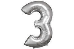 Large Number 3 Silver Foil Balloon N34 Packaged 92 cm x 58 c