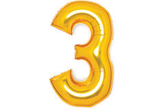 Medium Number 3 Gold Foil Balloon N26 Packaged 70 cm x 50 cm