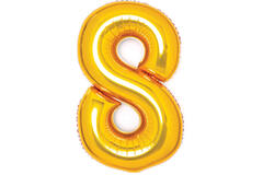 Medium Number 8 Gold Foil Balloon N26 Packaged 74 cm x 49 cm