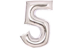 Medium Number 5 Silver Foil Balloon N26 Packaged 72 cm x 52 cm
