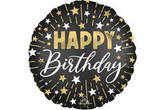 18in/45cm Satin Black Silver Gold HBD