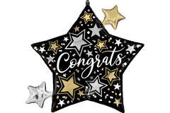 Foil Balloon - Stars "Congrats" - Black Gold