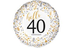 Standard - Hello 40 - GER Foil Balloon RP40 Packaged 45 cm