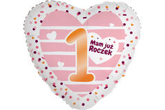 Standard Heart - Mam juz roczek pink- POL Foil Balloon RP40 Packaged 45 cm