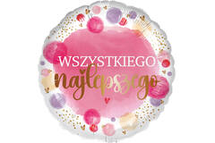 Standard - Wszystkiego najlepszego pink - POL Foil Balloon RP40 Packaged 45 cm