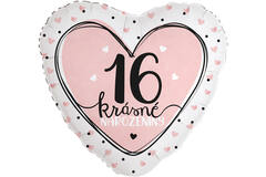 Standard Heart - 16. Krasne narozeniny - CZE Foil Balloon RP40 Packaged 45 cm