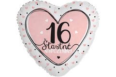 Standard Heart - 16. stastne narodeniny - SLO Foil Balloon RP40 Packaged 45 cm