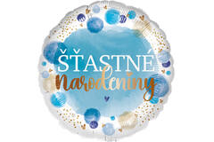 Standard - stastne narodeniny blue - SLO Foil Balloon RP40 Packaged 45 cm