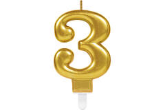 Number Candle 3 Starlight Birthday Gold Height 9.3 cm