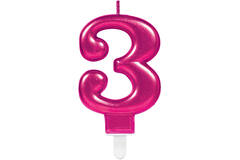 Number Candle 3 Starlight Birthday Pink Height 9.3 cm
