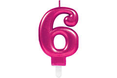 Number Candle 6 Starlight Birthday Pink Height 9.3 cm