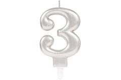 Number Candle 3 Starlight Birthday Silver Height 9.3 cm