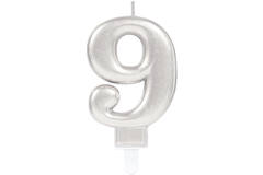Number Candle 9 Starlight Birthday Silver Height 9.3 cm