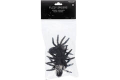 3 Fuzzy Spiders Black Plastic 8 x 10 cm