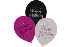 Latex Balloons - Starlight Pink "Happy Birthday" - 28 cm - 6 pieces