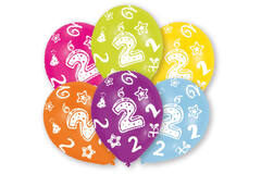 6 Latex Balloons All Round Printed Age 2 assorted 27.5 cm / 11"